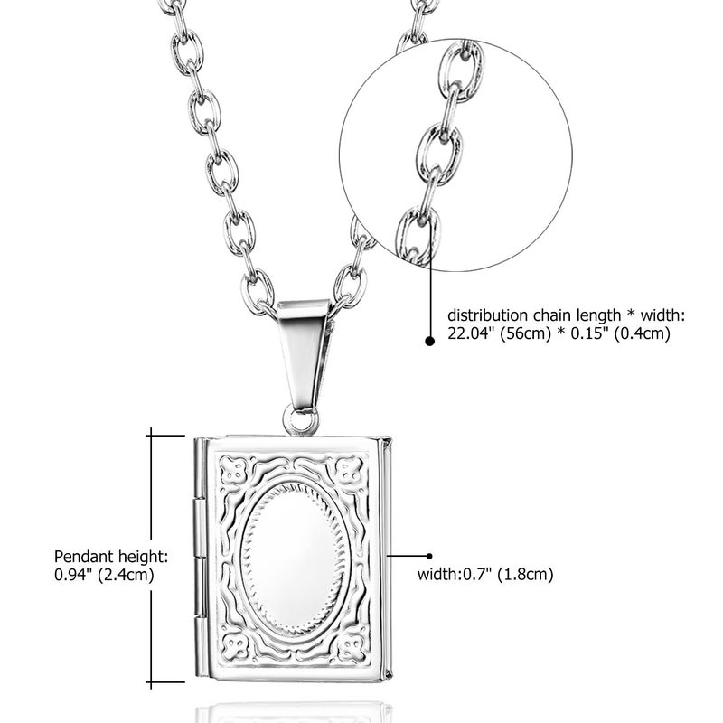 OIDEA Locket Necklace for Women Men: Stainless Steel Vintage Religious Bible Book Photo Locket Necklaces that Holds Pictures Jewelry Gifts Chain 22 Inch Silver - Image 4